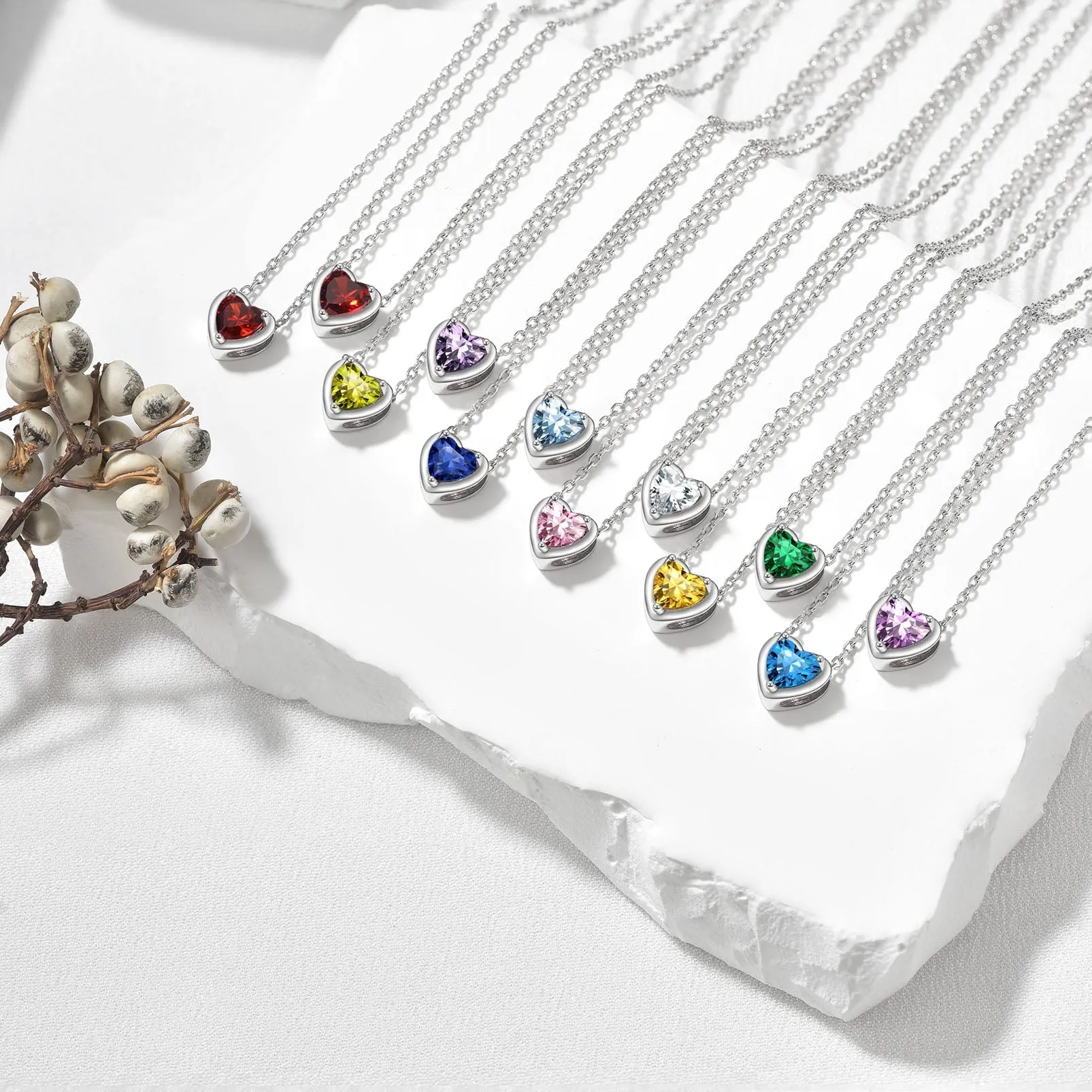 925 Sterling Silver Birthstone Love Heart Necklace - Perfect Birthday & Valentine's Gift for Her