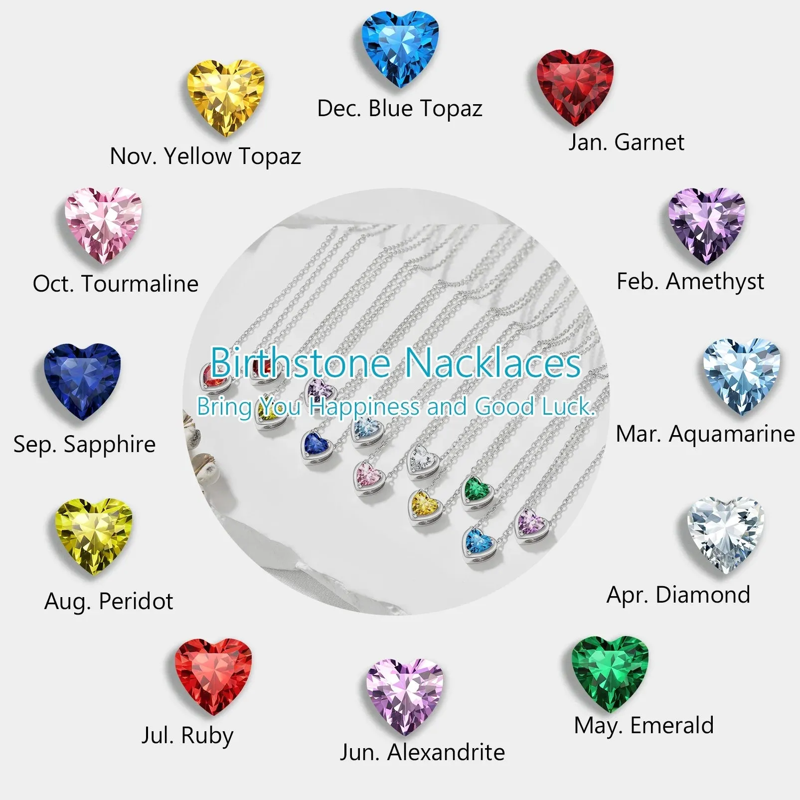 925 Sterling Silver Birthstone Love Heart Necklace - Perfect Birthday & Valentine's Gift for Her