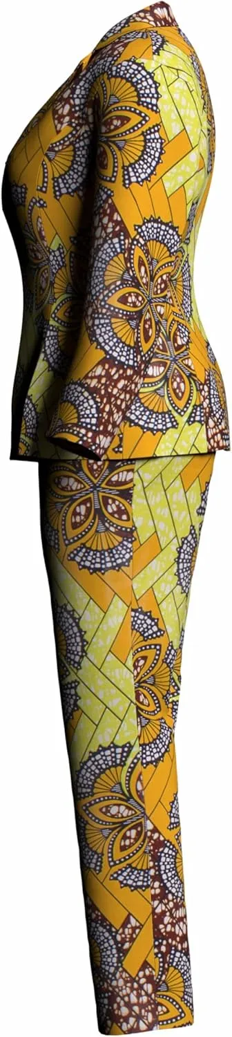 African Clothes for Women African Print Coat Kente Top and Pants Blazer Suit Sets with Hat