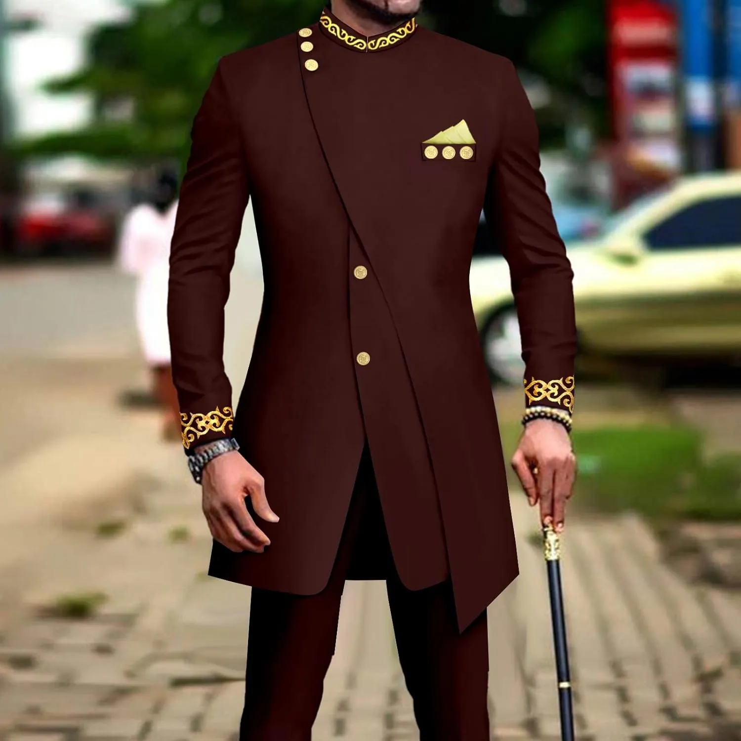 African Suits for Men Slim Fit Embroidery Blazer and Pants Set Business Dress Suit Party Wedding Evening