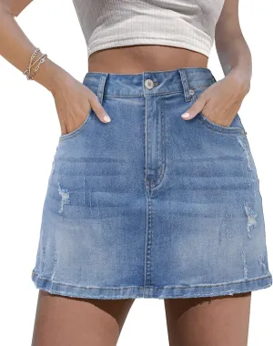 Angerella Skorts Skirts for Women Denim Mini Skirt High Waisted Jean Shorts Stretchy Denim Skirts