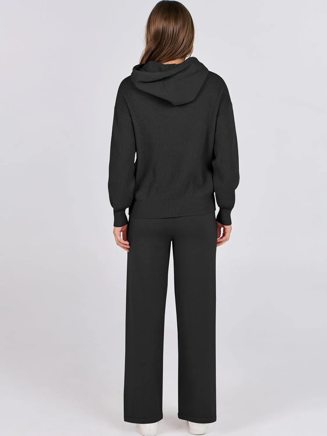 ANRABESS Women 2 Piece Outfits Sweater Sets Loose Long Sleeve Hoodies Knit Pullover Wide Leg Pants 2025 Fall Lounge Sweatsuit