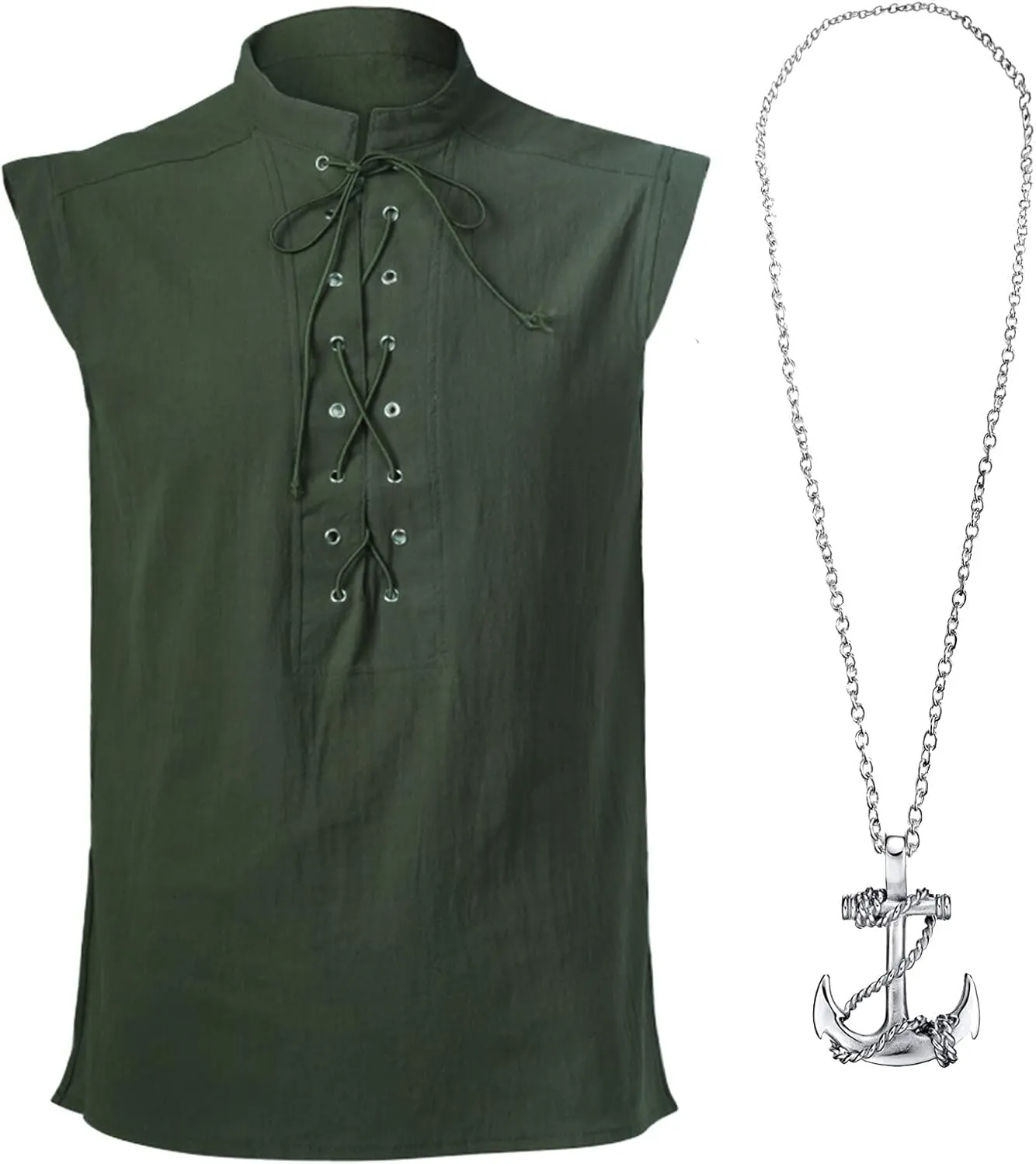 ATTBEA Mens Pirate Renaissance Costume Pirate Shirt Sleeveless Medieval Viking Gothic Celtic Pirate Vest for Men