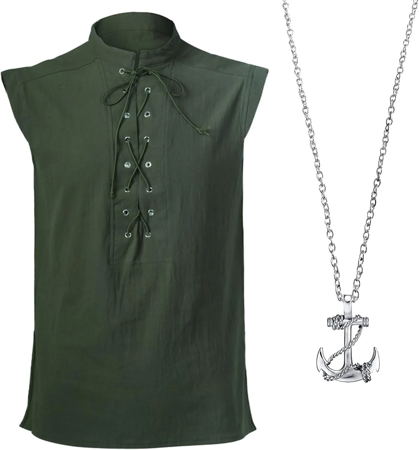 ATTBEA Mens Pirate Renaissance Costume Pirate Shirt Sleeveless Medieval Viking Gothic Celtic Pirate Vest for Men