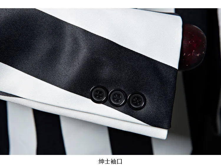 Black White Zebra Stripe Stage Costume Style Men Blazer
