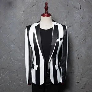 Black White Zebra Stripe Stage Costume Style Men Blazer