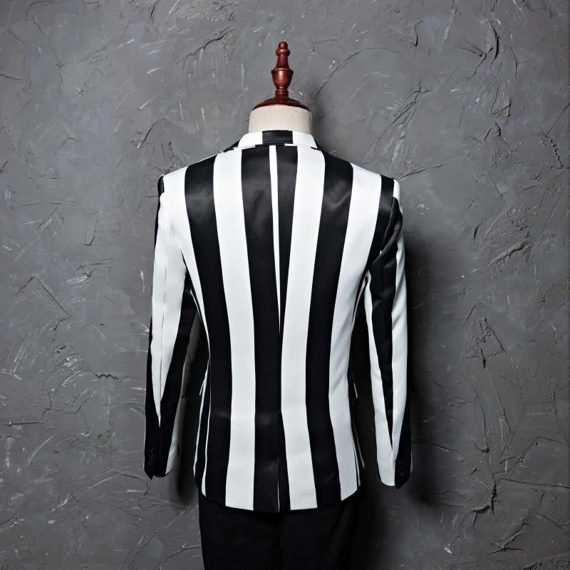 Black White Zebra Stripe Stage Costume Style Men Blazer