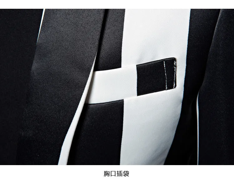Black White Zebra Stripe Stage Costume Style Men Blazer