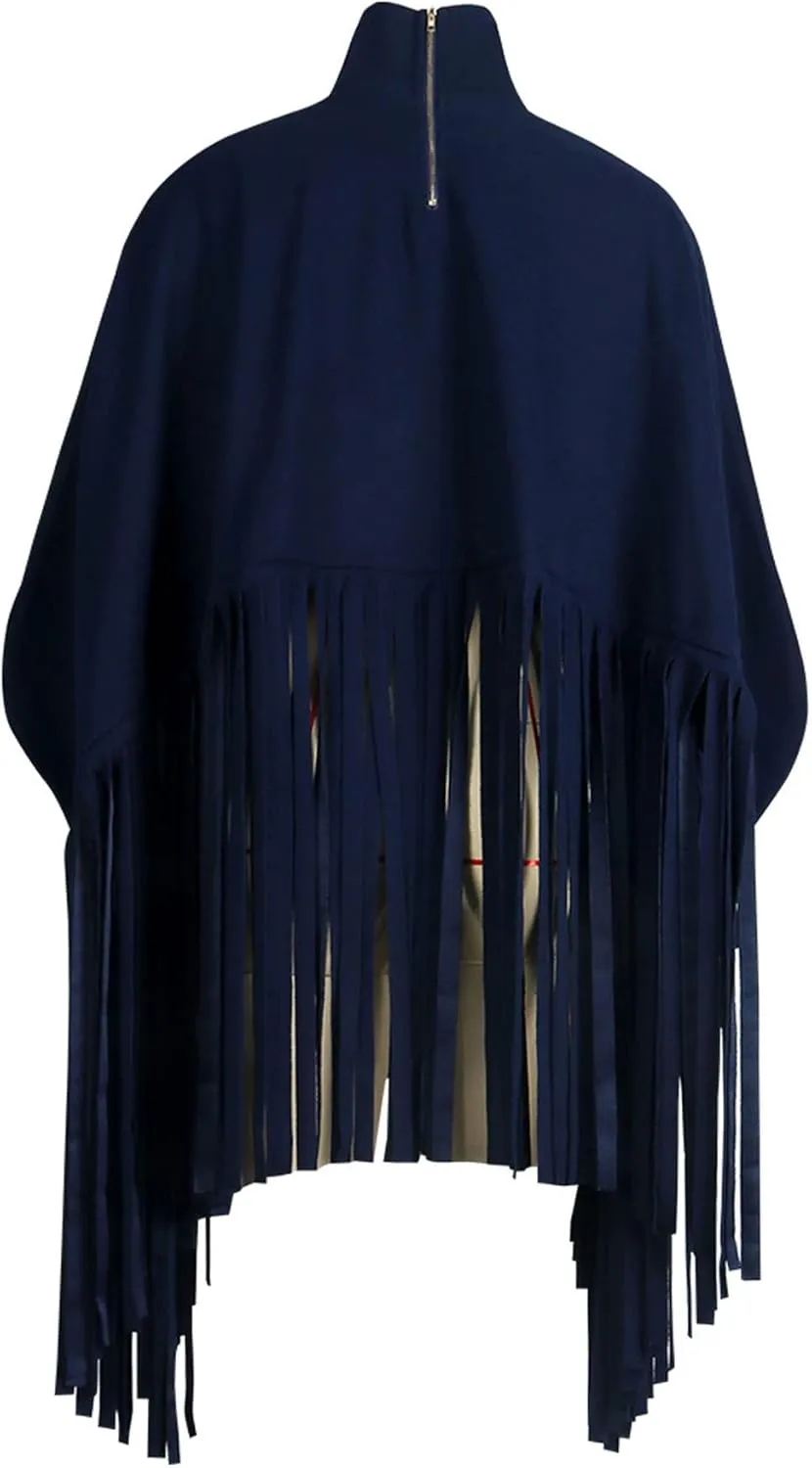CHARTOU Women's Trendy Oversized High Neck Batwing Sleeve Tassel Fringe Wool Pullover Sweatshirt