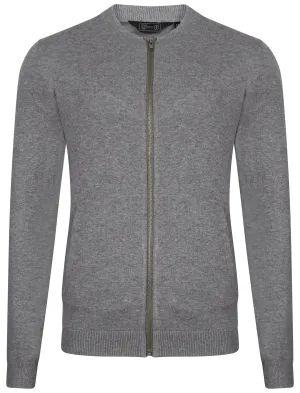 Clipper Zip Through Baseball Cardigan in Mid Grey Marl - Dissident