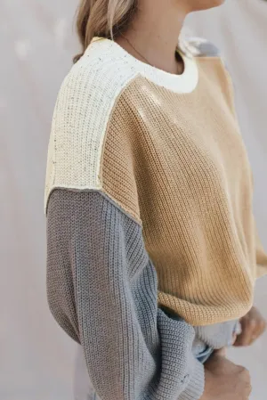 Colorblock Exposed Seam Crewneck Sweater