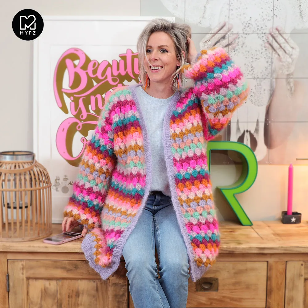 Crochet kit - MYPZ Mohair Granny stripes cardigan Spirit (ENG-NL)