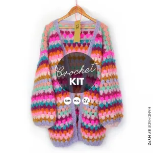 Crochet kit - MYPZ Mohair Granny stripes cardigan Spirit (ENG-NL)