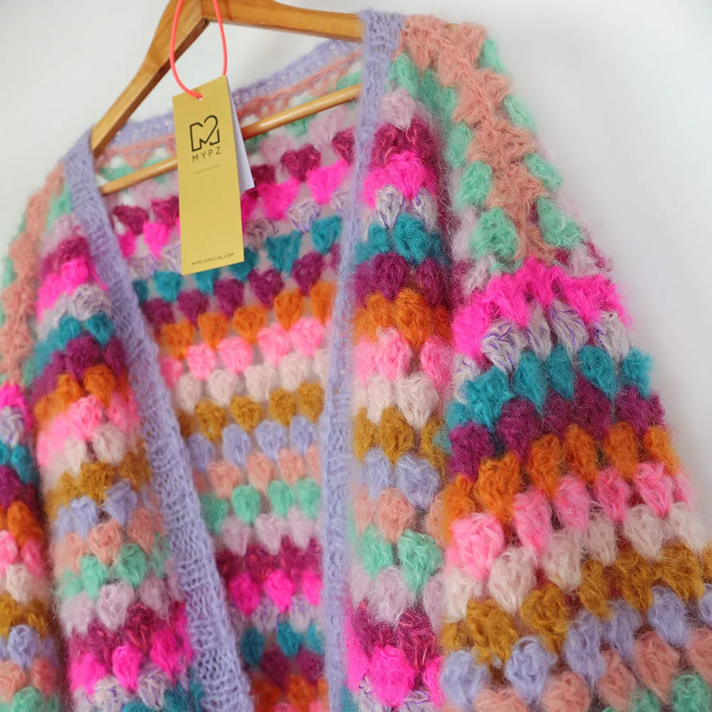 Crochet kit - MYPZ Mohair Granny stripes cardigan Spirit (ENG-NL)