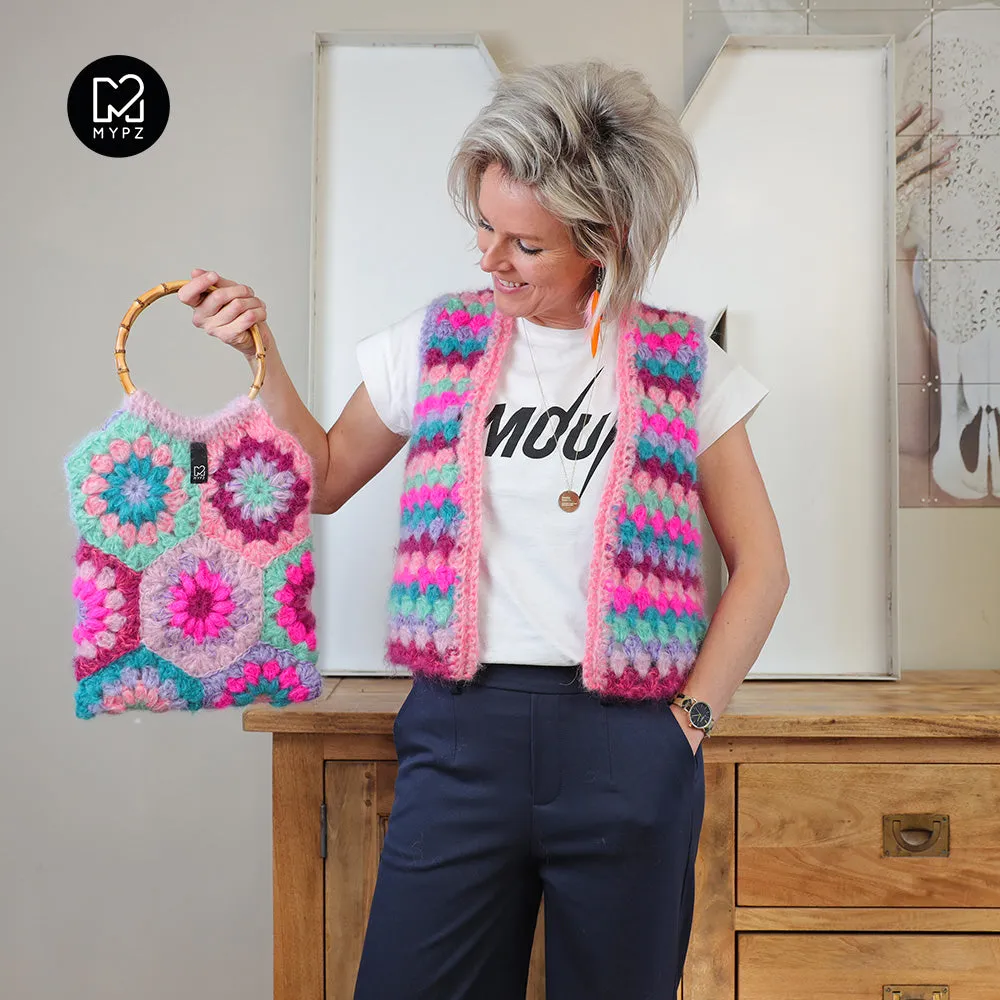 Crochet kit - MYPZ Mohair Granny stripes Gilet Milano (ENG-NL)