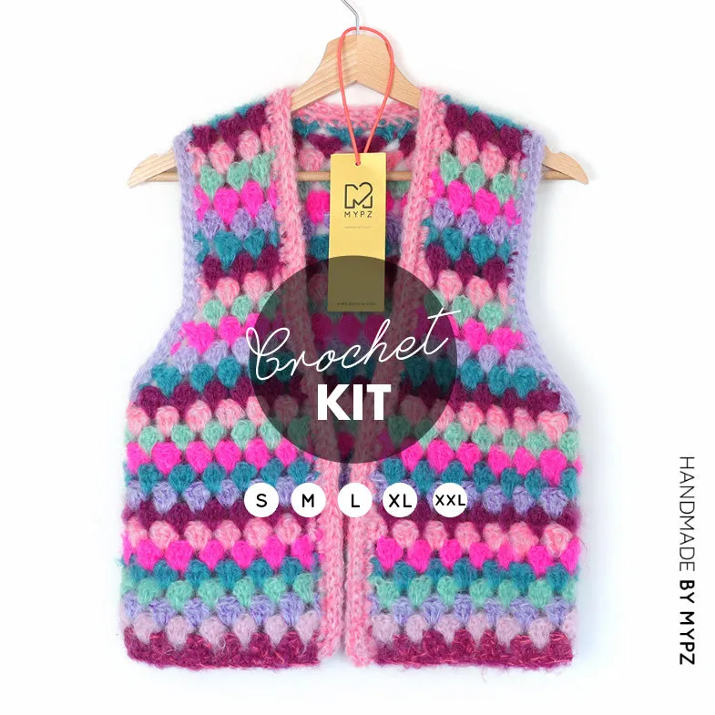 Crochet kit - MYPZ Mohair Granny stripes Gilet Milano (ENG-NL)