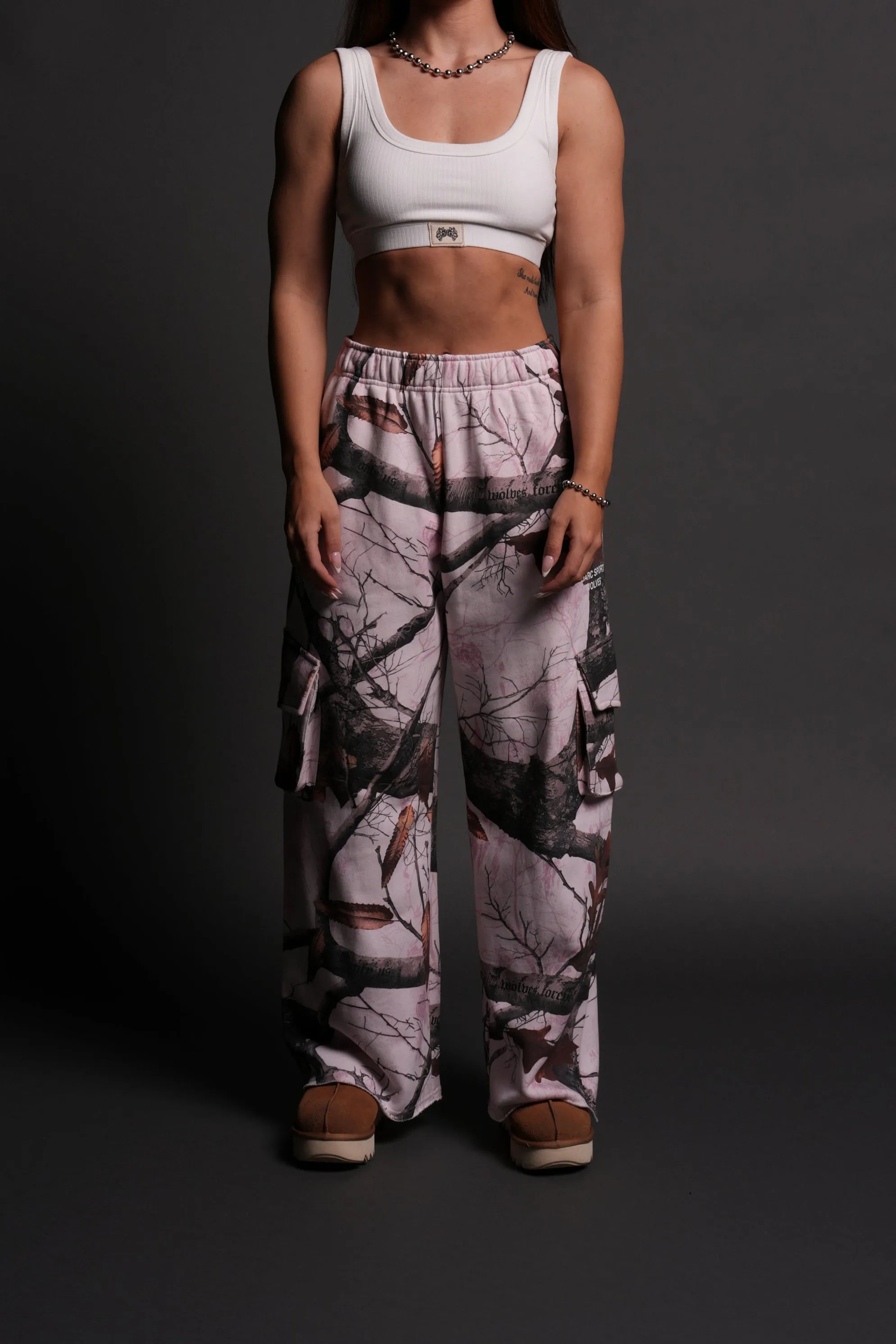 Darc Sport Wolves Durst Cargo Sweats in Baby Pink Woodland Camo