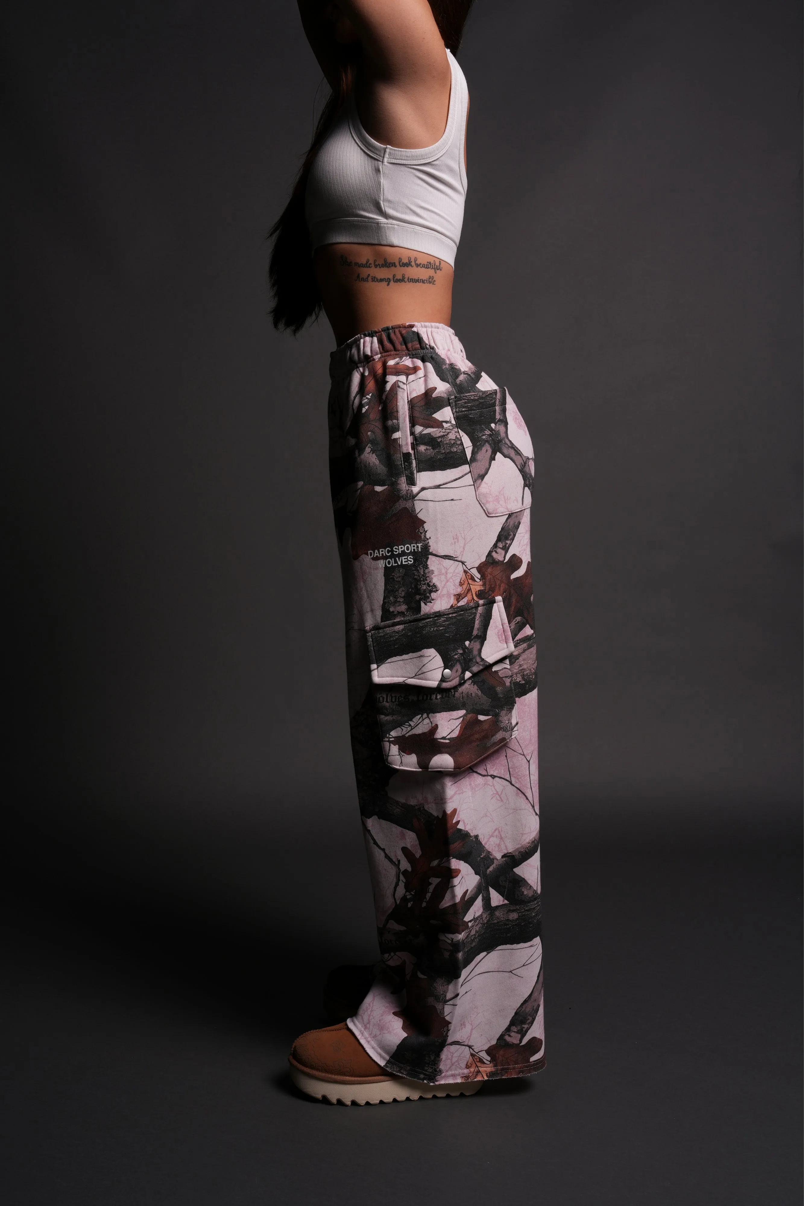 Darc Sport Wolves Durst Cargo Sweats in Baby Pink Woodland Camo