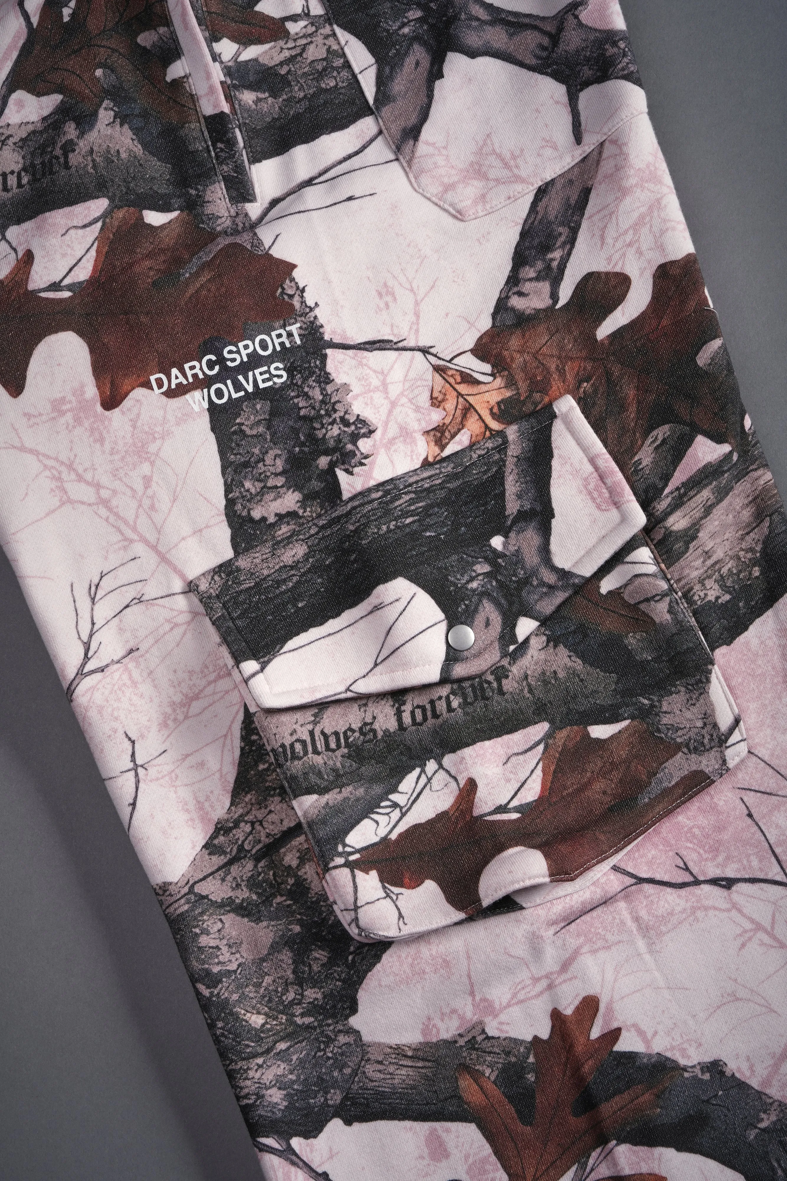 Darc Sport Wolves Durst Cargo Sweats in Baby Pink Woodland Camo