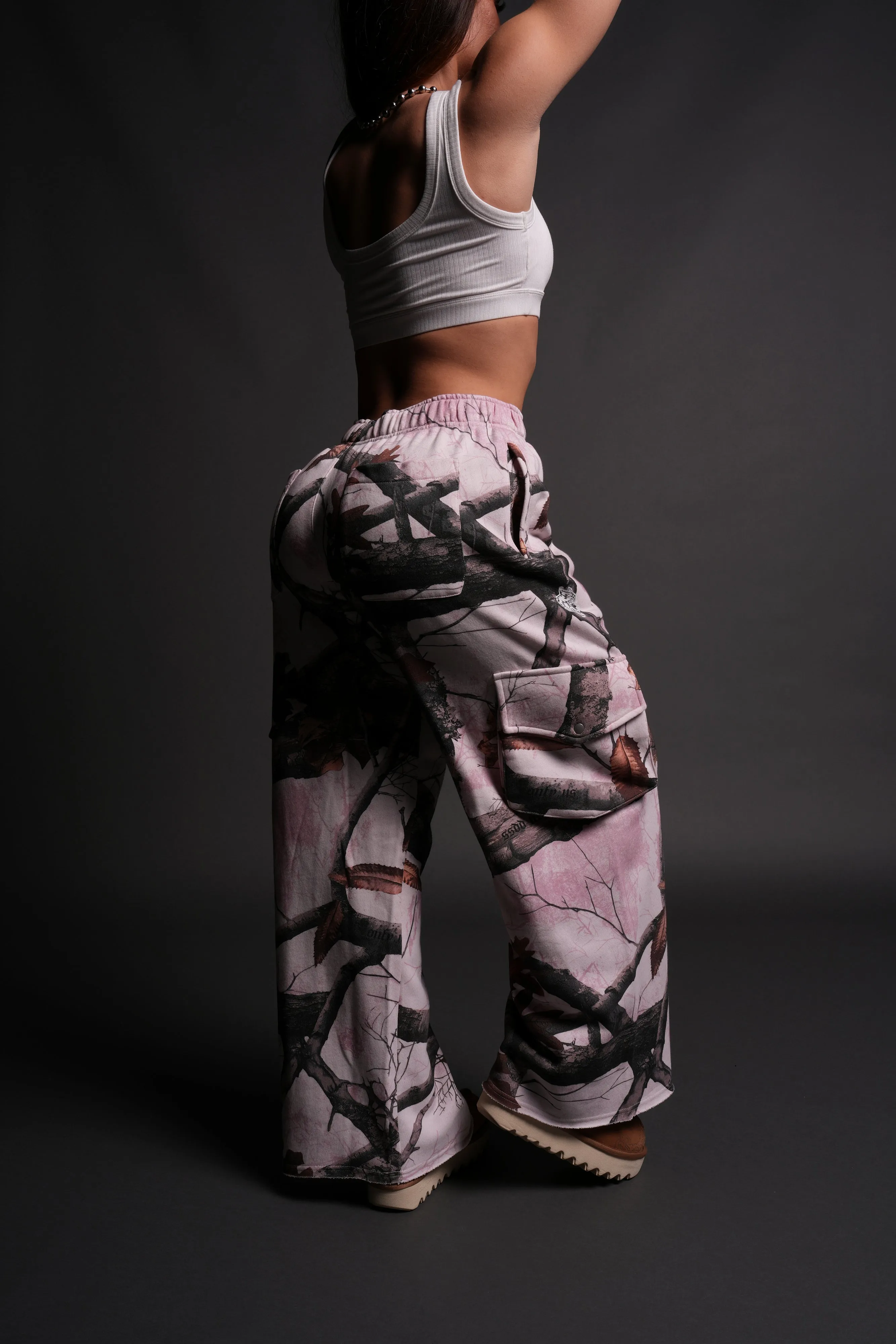 Darc Sport Wolves Durst Cargo Sweats in Baby Pink Woodland Camo