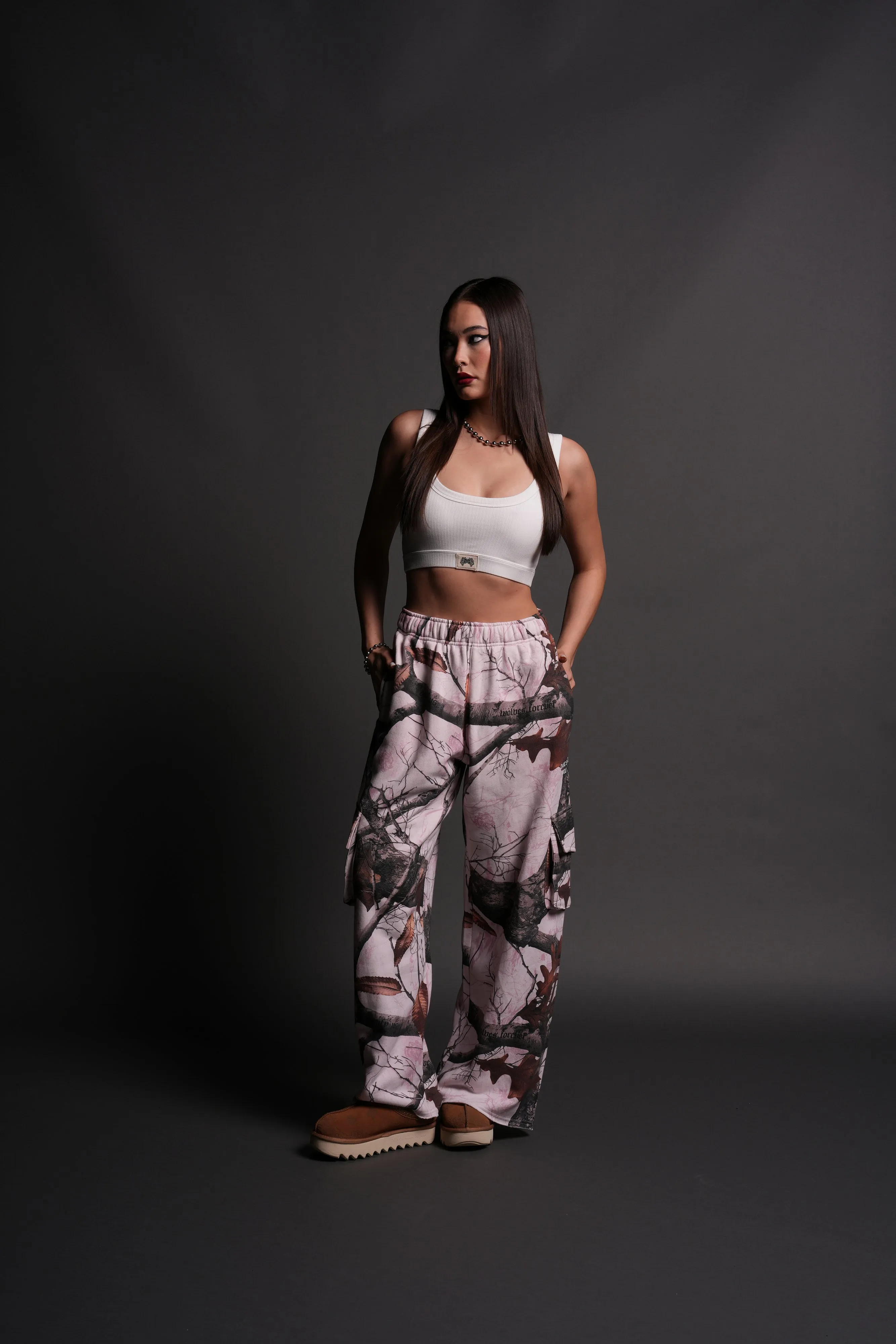 Darc Sport Wolves Durst Cargo Sweats in Baby Pink Woodland Camo