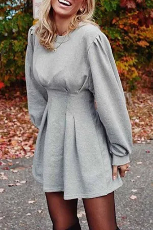 Dunnmall Draw Back Solid Color Mini Dress