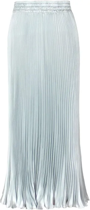 ebossy Women's Boho Satin Metallic Pleated Accordion Skirts Elastic High Waist Flowy A Line Shirring Maxi Long Skirt (One Size, Silver)