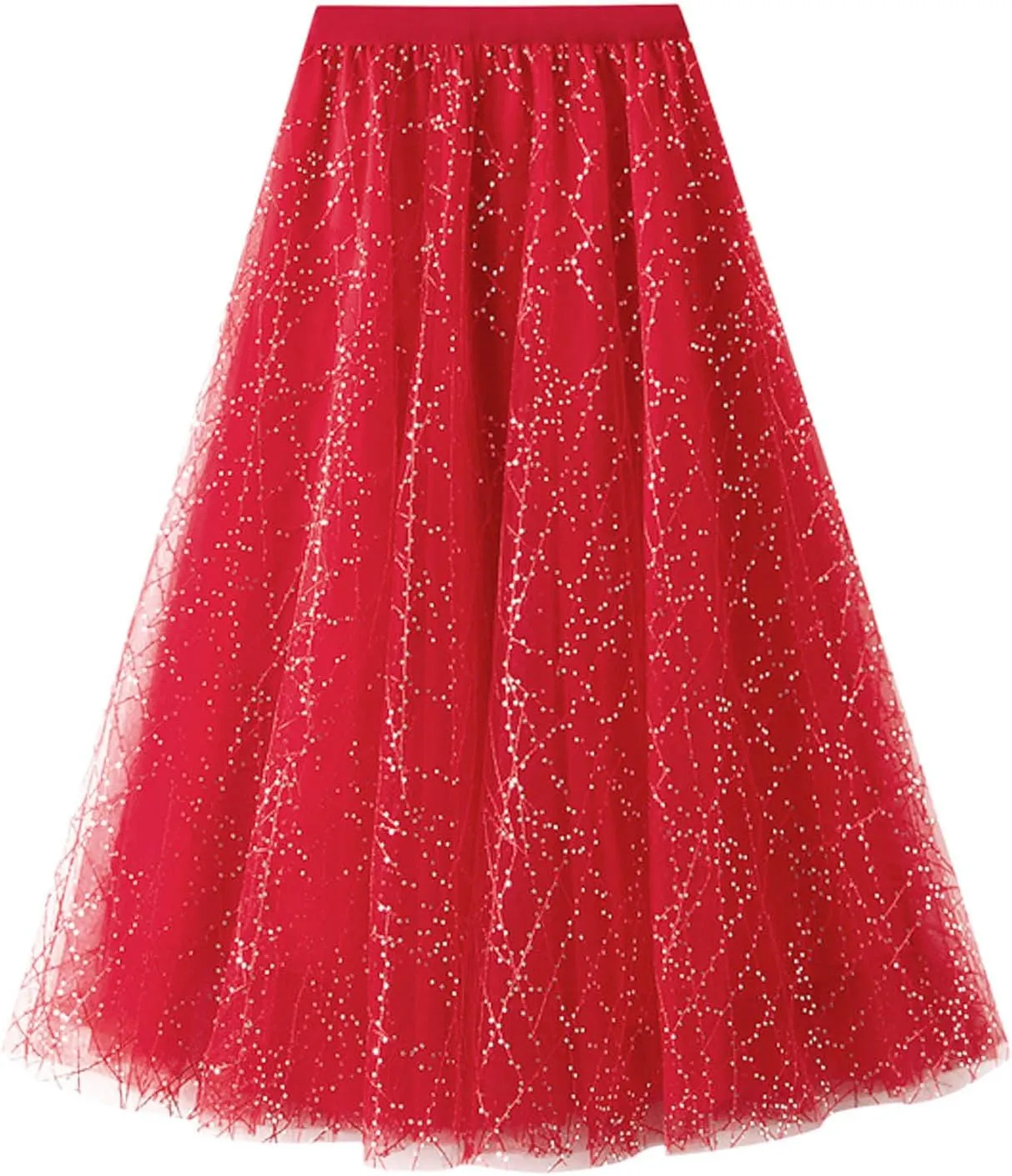 Fashion Skirts for Women 2024 Trendy Women Mid Length Sequin Skirt Dance Party A Line High Waisted Tulle Skirt