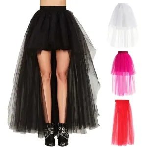 Fashion Women Skirt New Punk Sexy Mesh Irregular Front Short Back Long Tutu Puff Skirts Elastic Waist