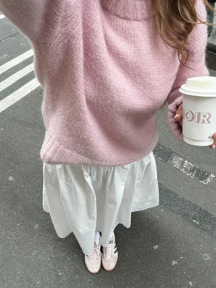 Fashionkova Sweet Pink O Neck Knitted Sweater Fashion Long Sleeve Loose Women's Pullover Sweaters 2024 New Autumn Female Street Basis Jumper
