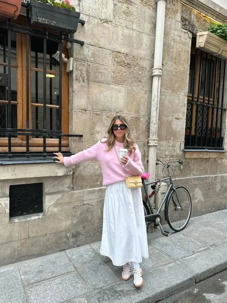 Fashionkova Sweet Pink O Neck Knitted Sweater Fashion Long Sleeve Loose Women's Pullover Sweaters 2024 New Autumn Female Street Basis Jumper