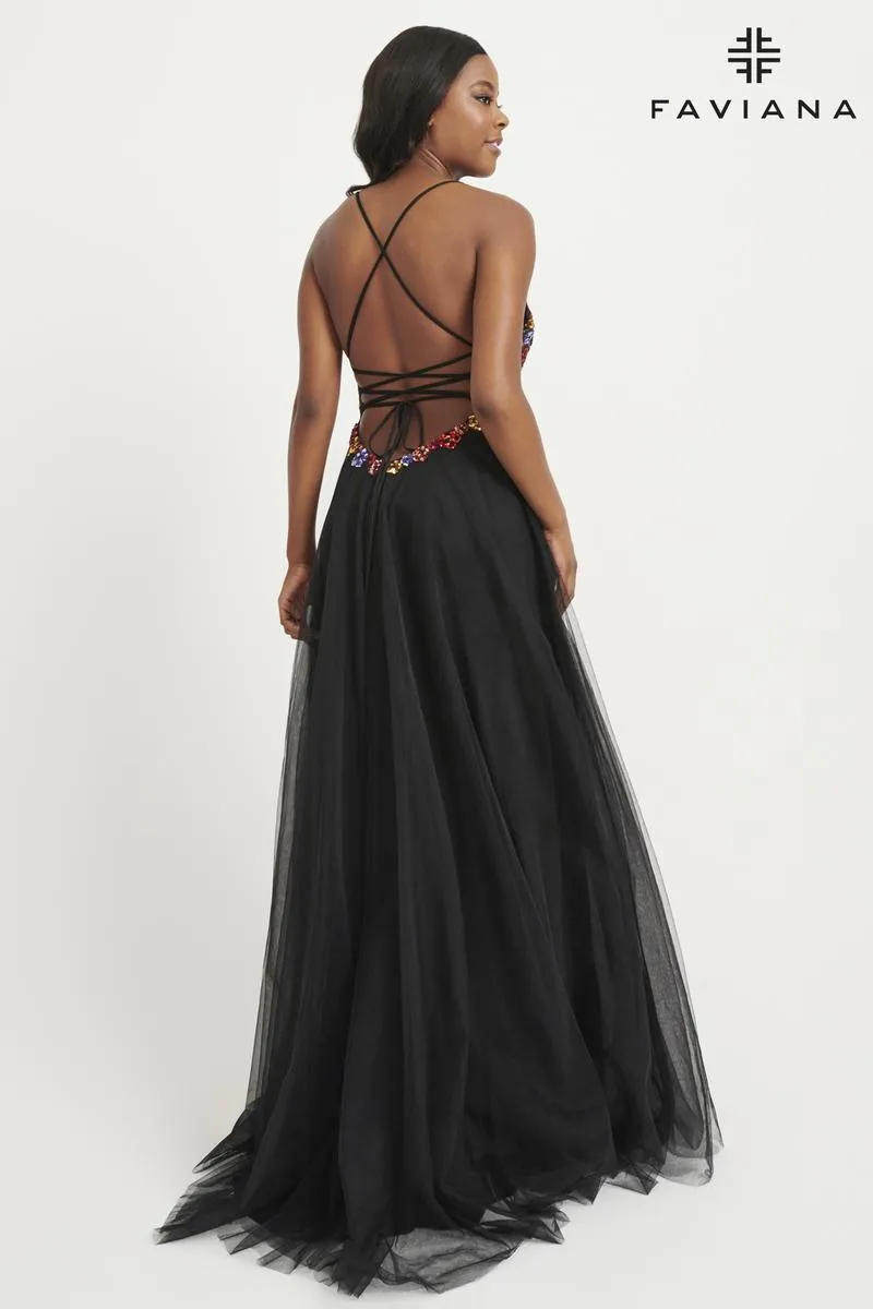 Faviana Floral A-Line Long Prom Dress 11039