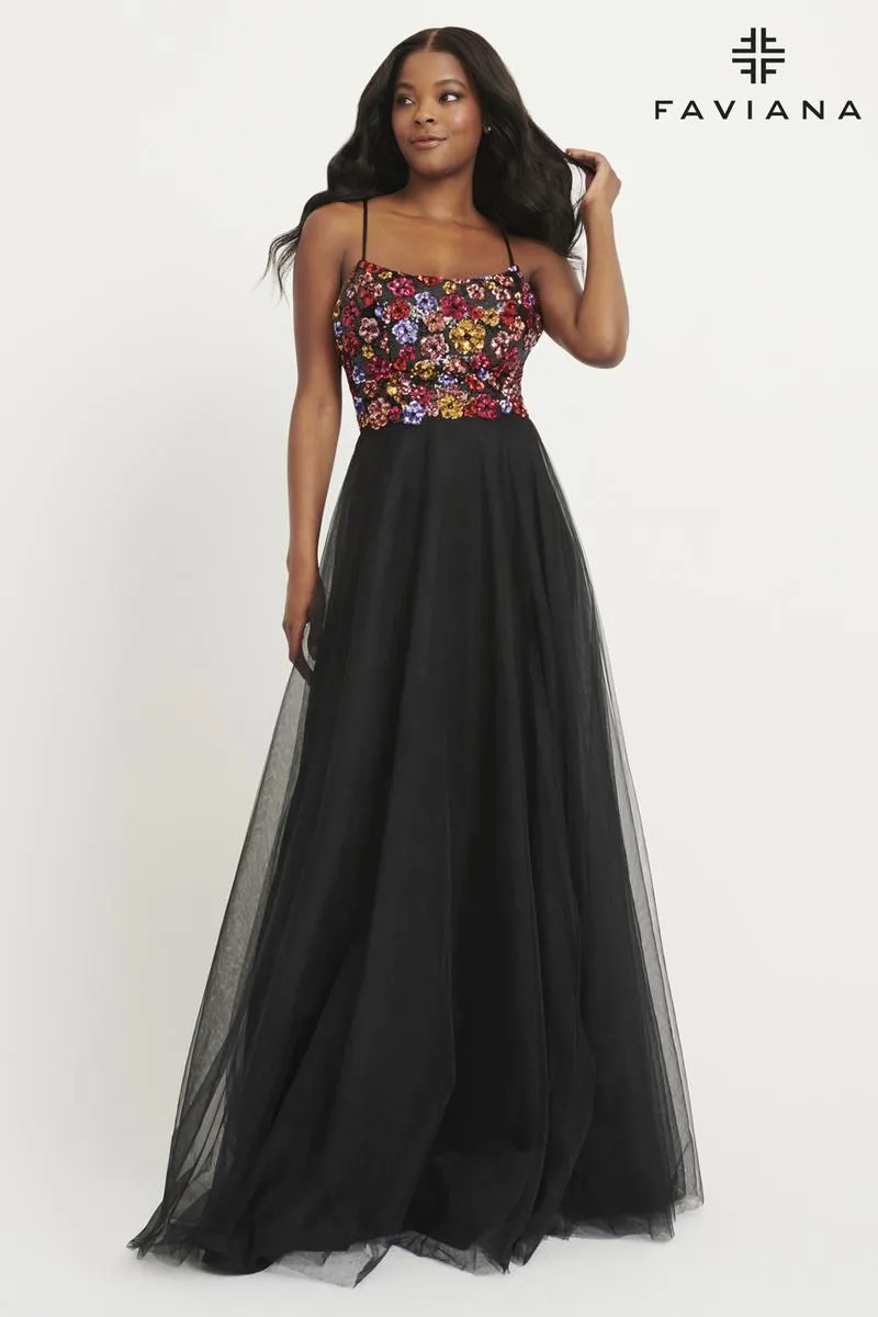Faviana Floral A-Line Long Prom Dress 11039