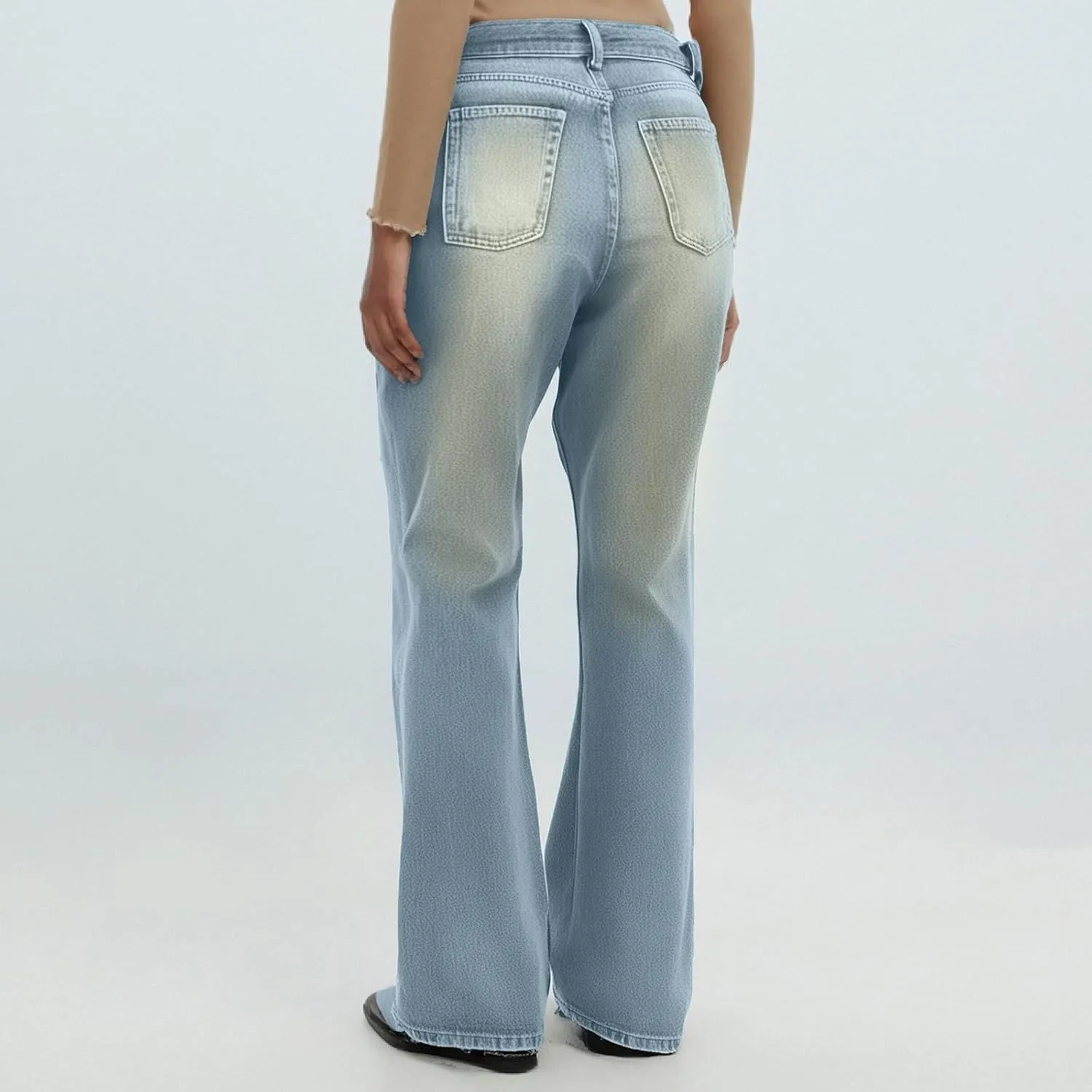 Flare Jeans for Women Vintage Wide Leg Boyfriend Baggy Stretchy High Waisted Denim Pants with Pockets