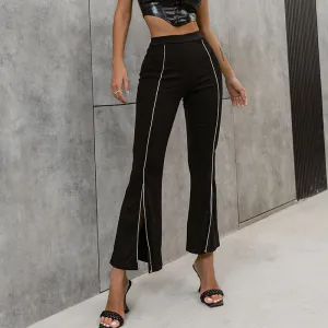 Flare Piping Detail Split Front Trousers