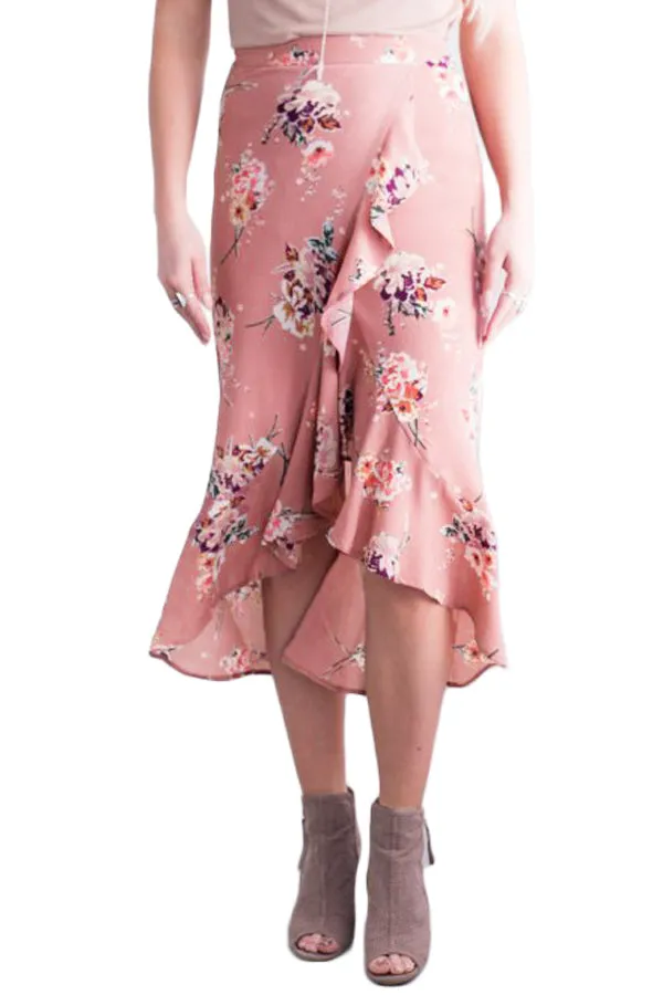 Floral Ruffle Wrap Skirt