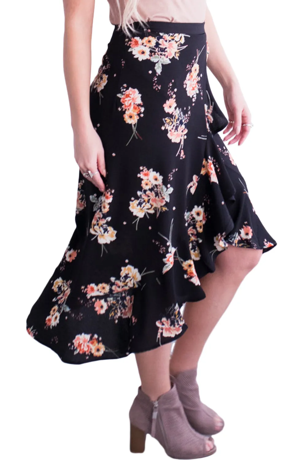 Floral Ruffle Wrap Skirt