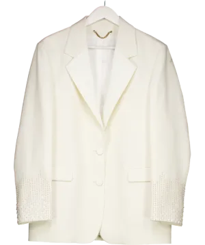 Golden Goose Cream Single Breasted Silk Effect Embroidery Blazer UK XS