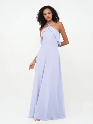 Halter Strap Chiffon Long Bridesmaid Dresses Lavender Plus Size