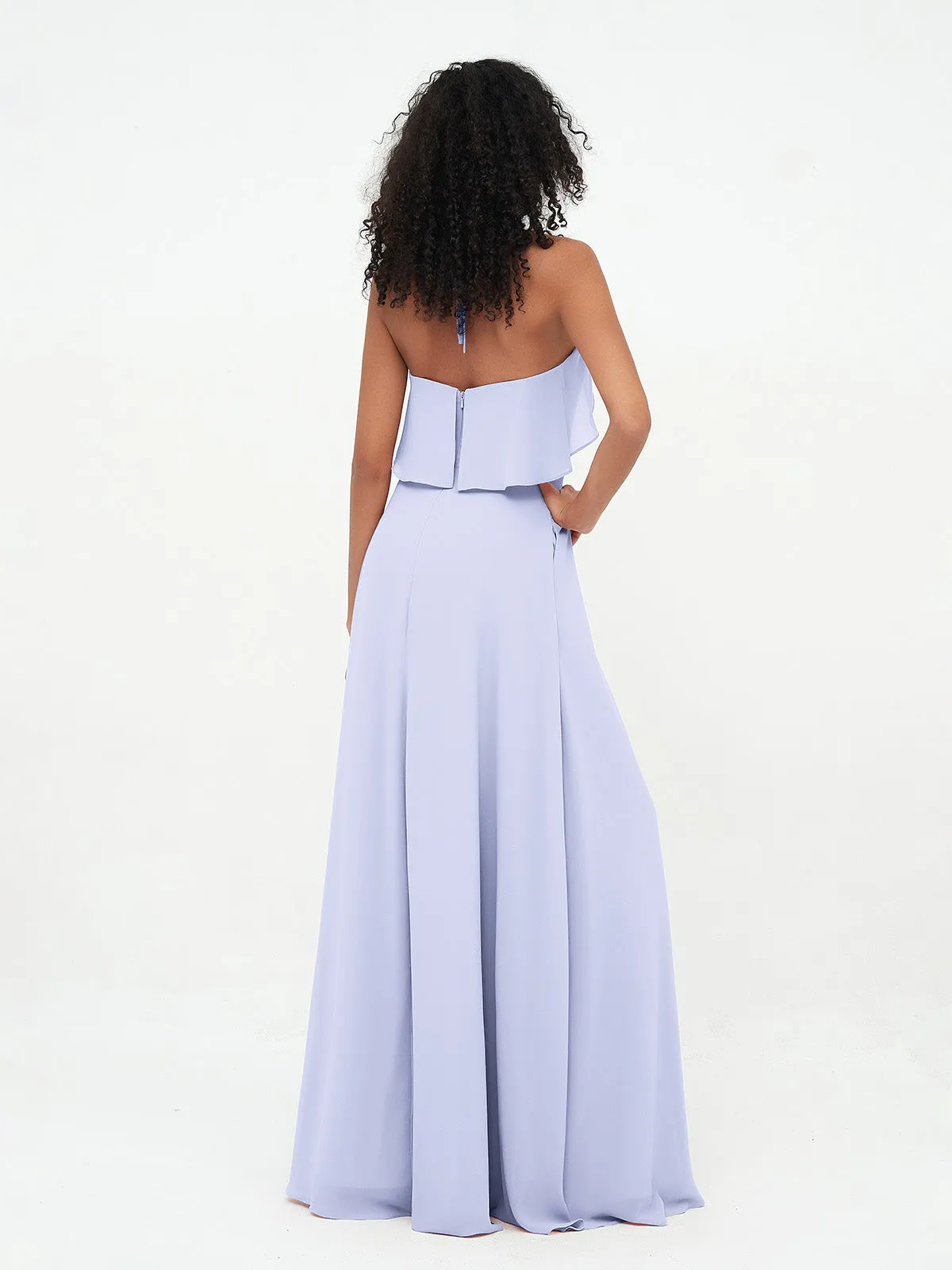 Halter Strap Chiffon Long Bridesmaid Dresses Lavender Plus Size