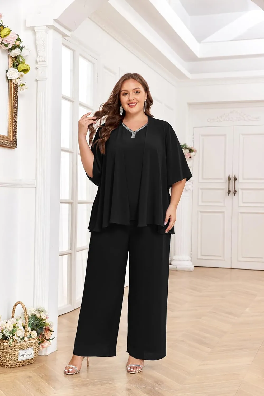 Hanna Nikole Pant Suits for Women Dressy Mother of The Bride 3 Piece Sets Wedding Chiffon Guest Outfit