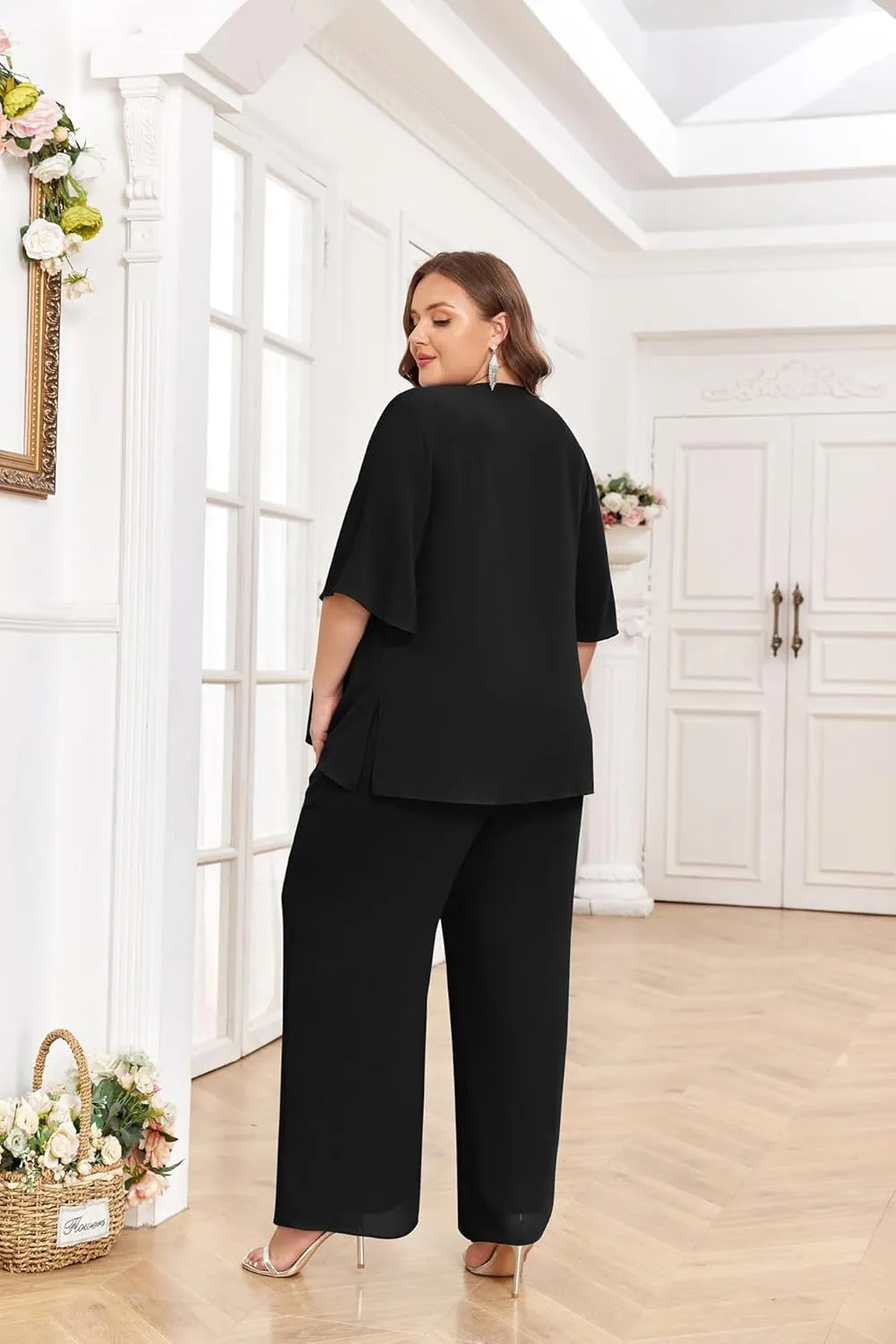 Hanna Nikole Pant Suits for Women Dressy Mother of The Bride 3 Piece Sets Wedding Chiffon Guest Outfit