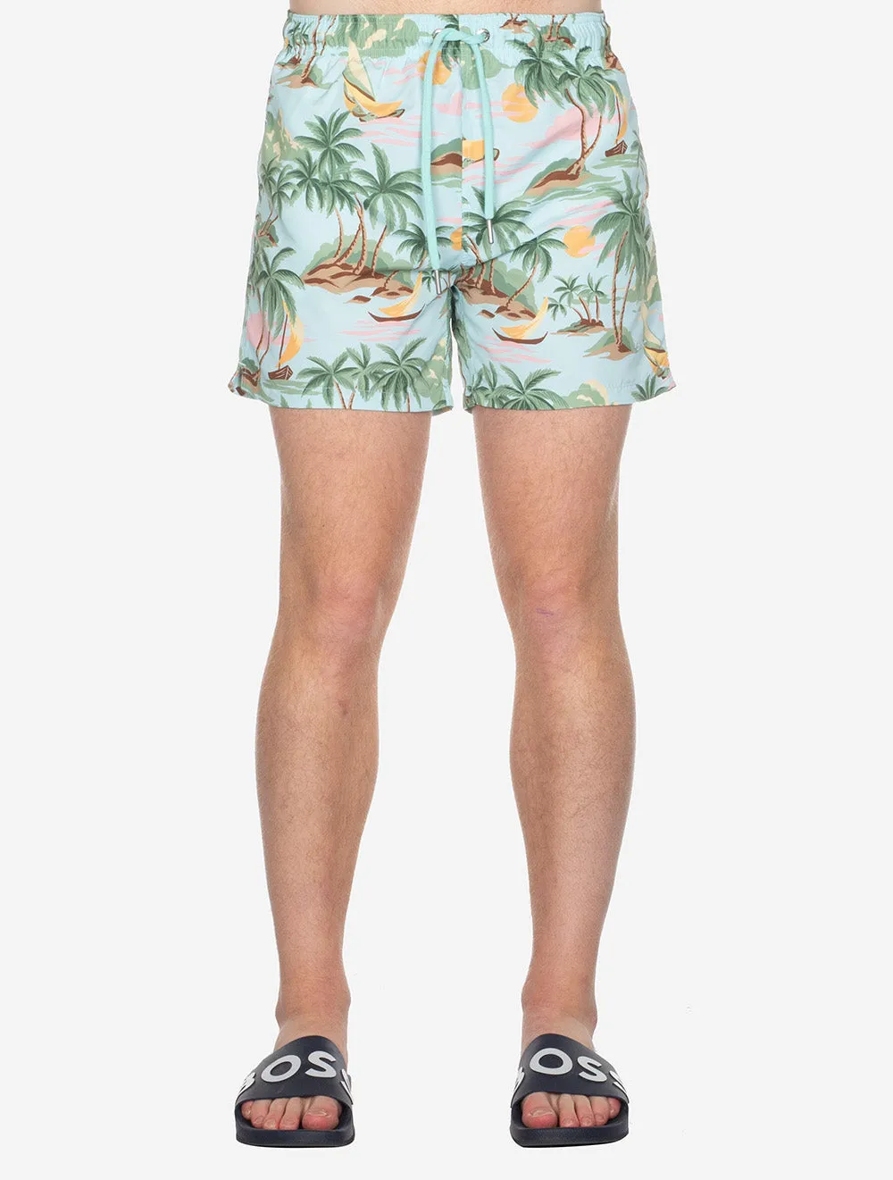 Hawaii Print Swim Shorts Turquoise Mist
