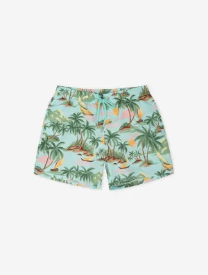 Hawaii Print Swim Shorts Turquoise Mist