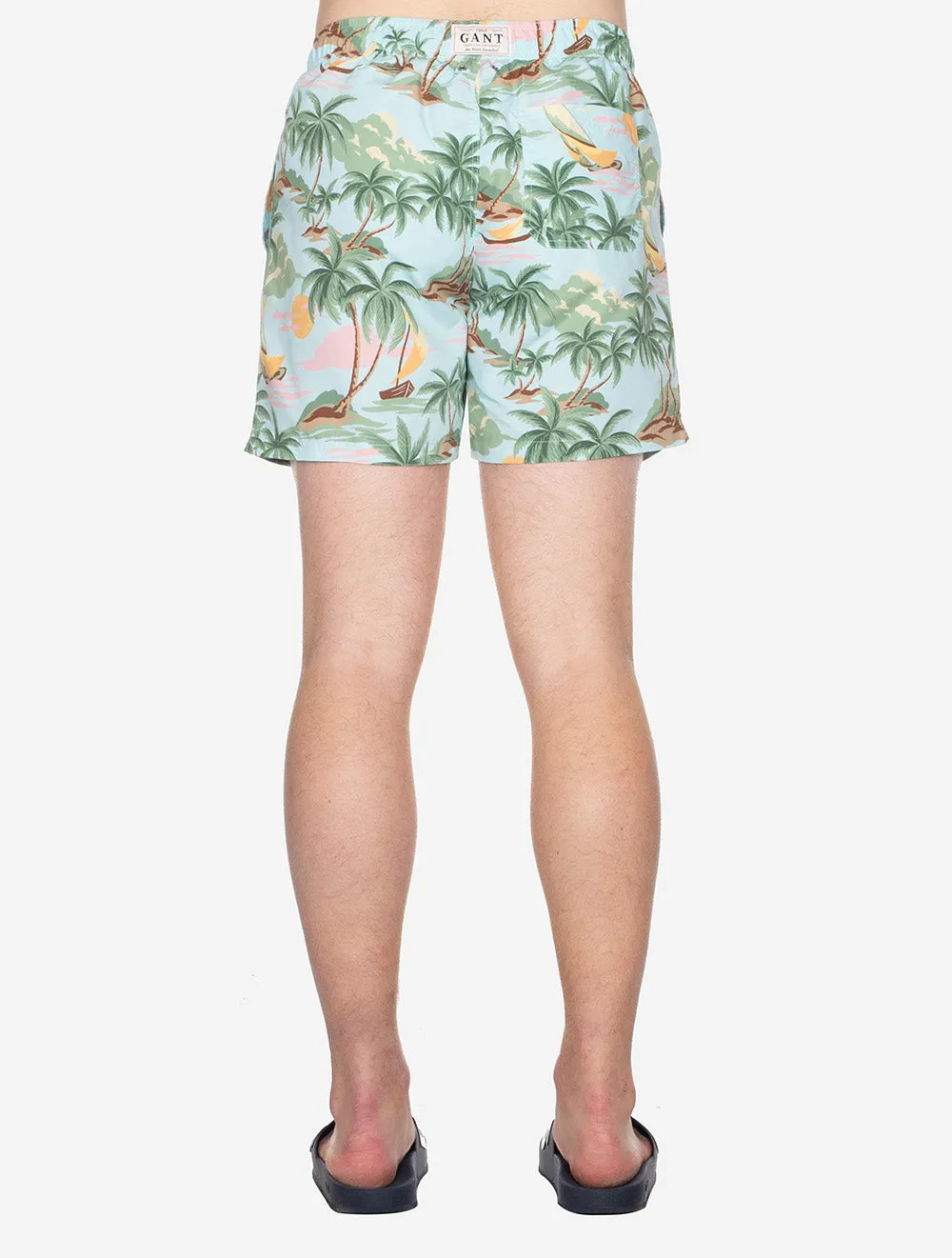 Hawaii Print Swim Shorts Turquoise Mist