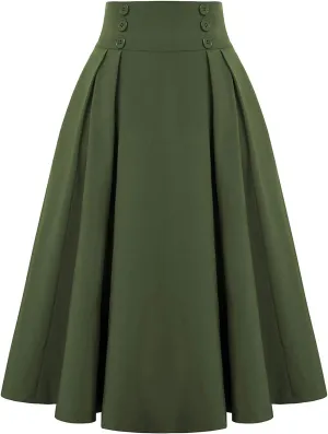 High Waisted Midi Skirt Women Vintage Skirts A Line Swing Skirt Elegant Maxi Skirts Dressy Skirt Elastic Summer Skirt
