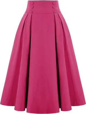 High Waisted Midi Skirt Women Vintage Skirts A Line Swing Skirt Elegant Maxi Skirts Dressy Skirt Elastic Summer Skirt
