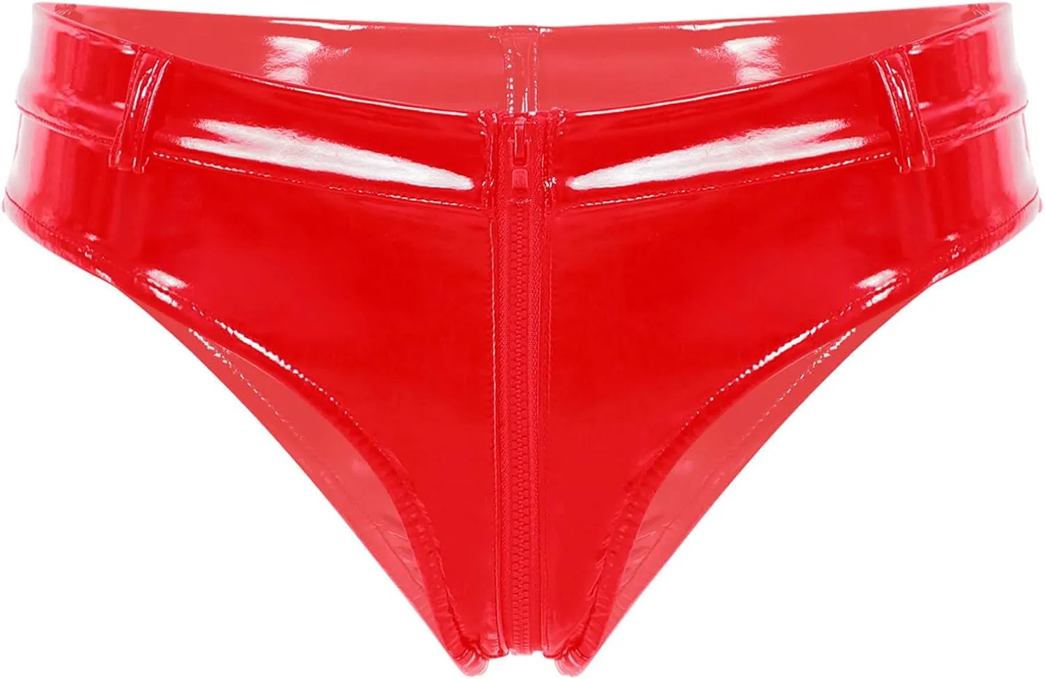 Hularka Men's Sexy Patent Leather Low Rise Underwear Zipper Crotch Briefs Underpants Clubwear