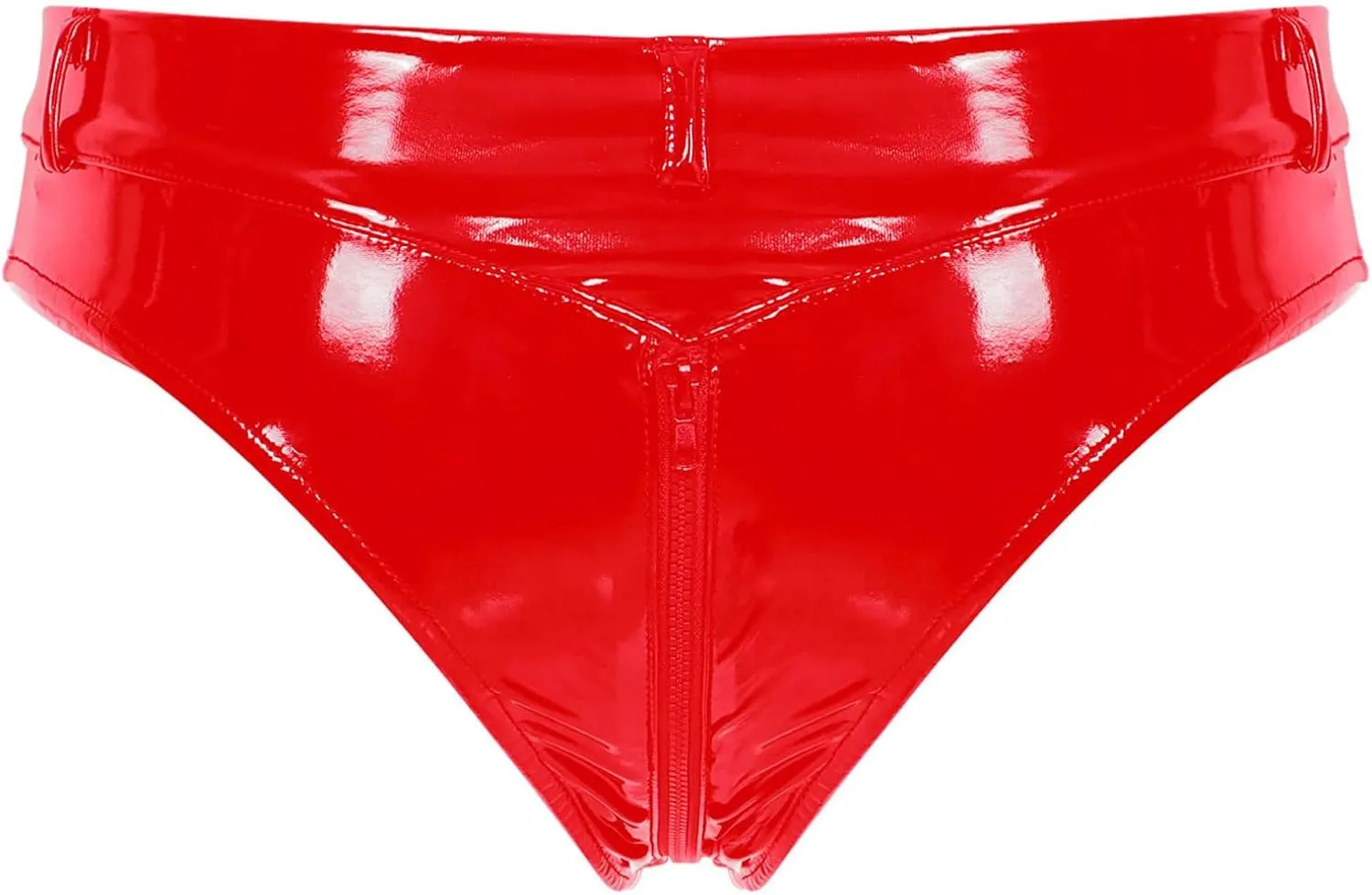 Hularka Men's Sexy Patent Leather Low Rise Underwear Zipper Crotch Briefs Underpants Clubwear