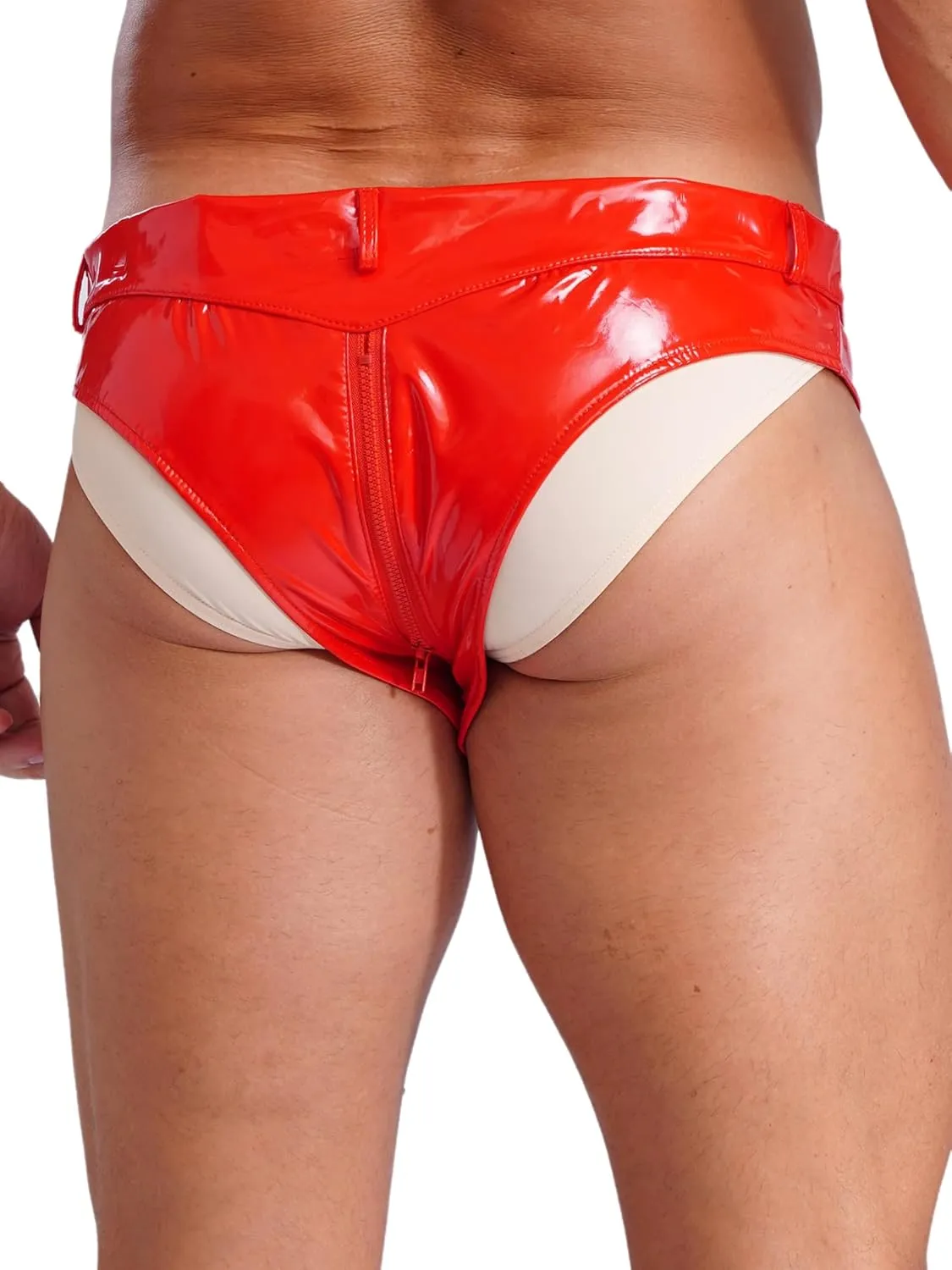Hularka Men's Sexy Patent Leather Low Rise Underwear Zipper Crotch Briefs Underpants Clubwear